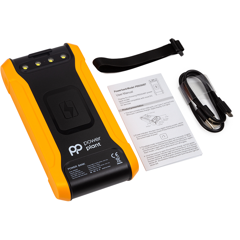 Мобільна батарея PowerPlant 20000mAh, PD 18W, USB-C, 2xUSB-A, QC3.0, Wireless, Solar panel 5.5V-0,2A (PB930487)